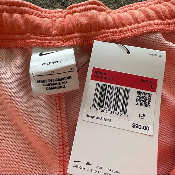 Nike Standard Issue Dri Fit Pants Basketball Terry Mens Size L Mango FZ0224 643 - Picture 6 of 6